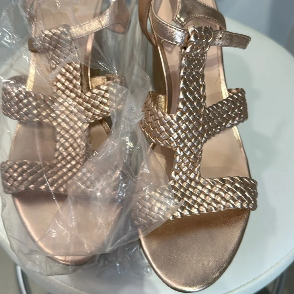 kate spade Rose Gold Woven Wedge Sandals - Picture 2 of 8